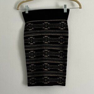 Ecote Metallic Sweater Mini Bodycon Skirt - Black Gold- Size S